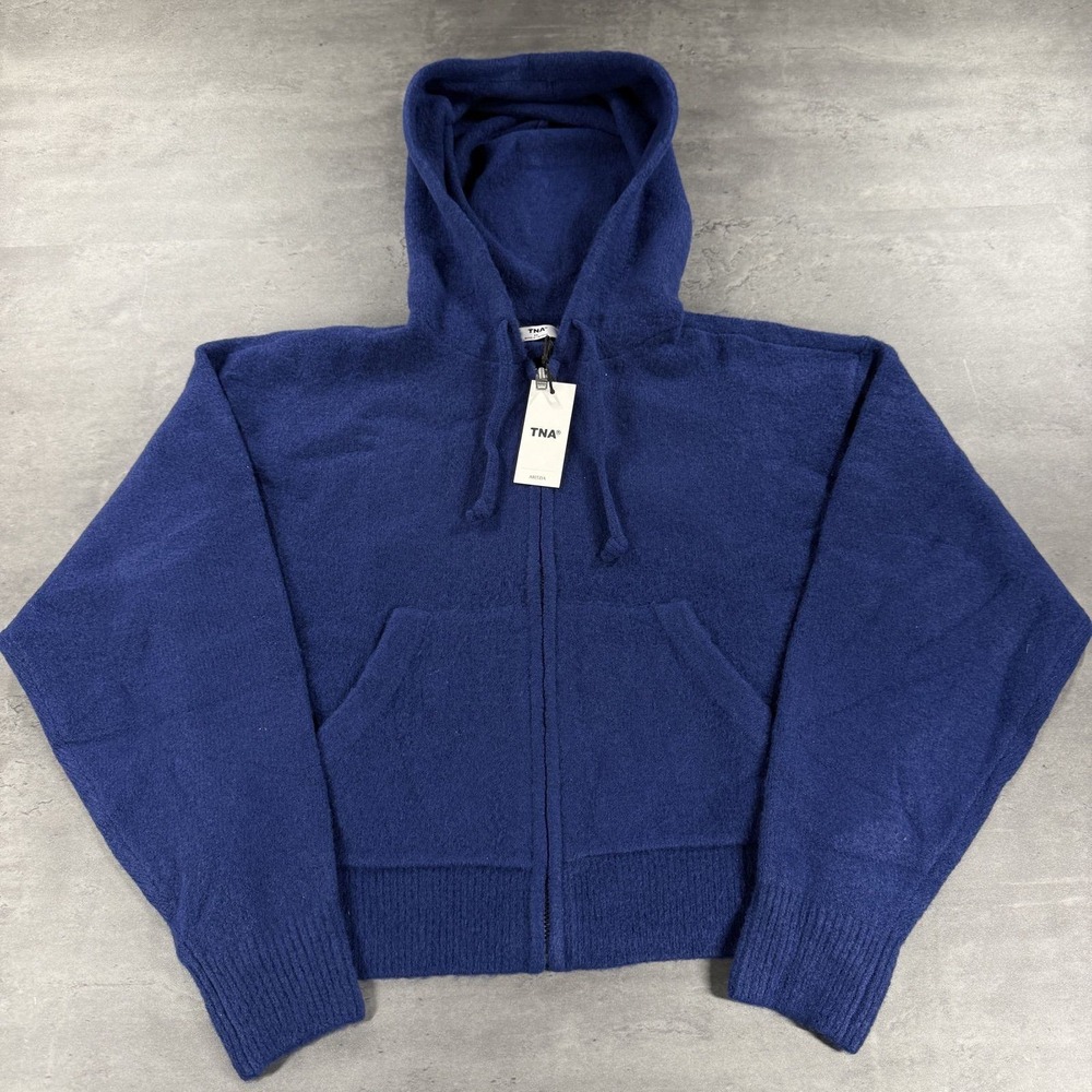 TNA Hoodie Womens XS Peyton Zip Byron Blue Wool Blend 120362 NEW Mohair Style